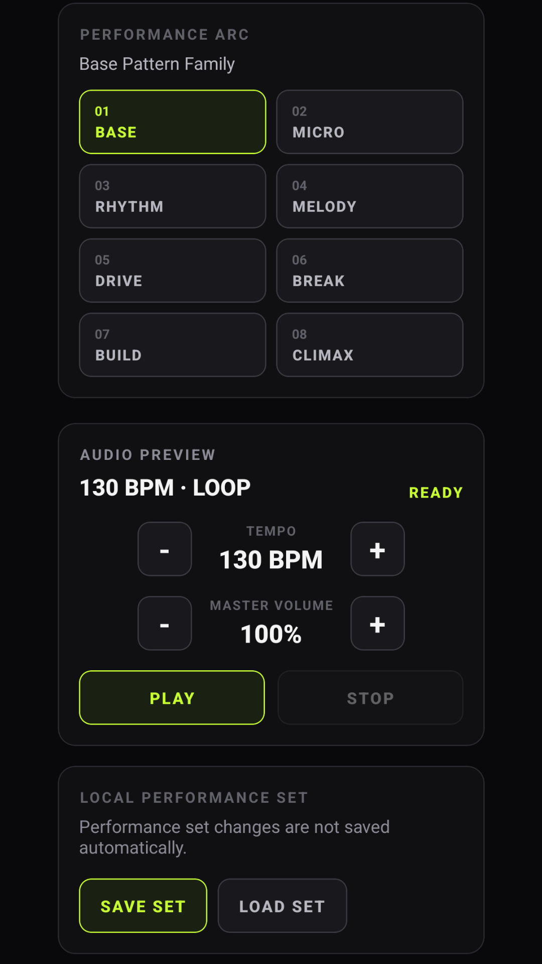 Performance Arc di AcidArc con otto variazioni e controlli audio